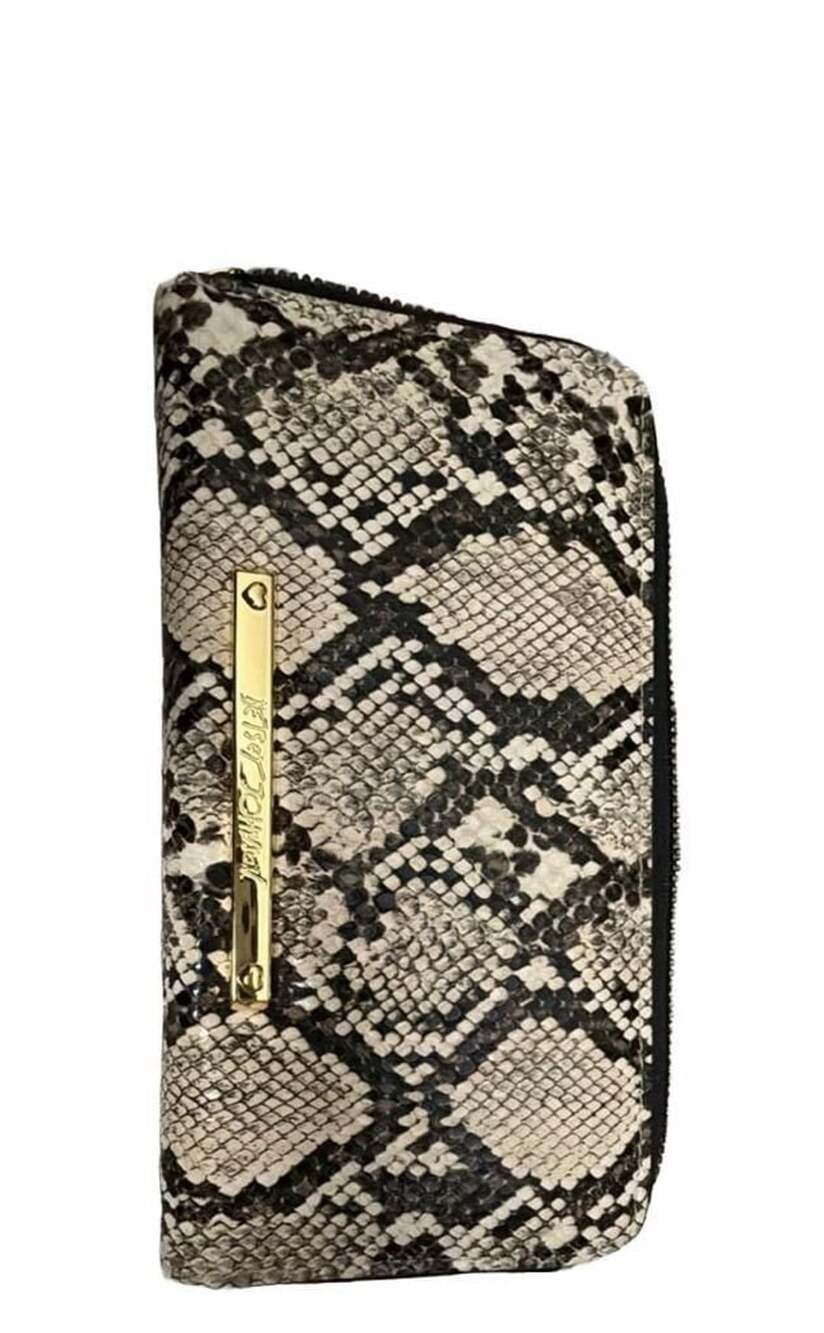 Betsey Johnson Snakeskin Print Wallet With Pink Bow